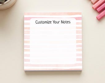 Personalized Pink Stripe Post-it® Note Pad | Boho Watercolor Sticky Notes | Customizable Memo Pad