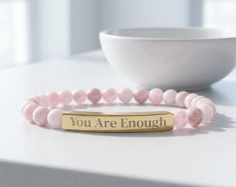 Engraved Gemstone Bar Bracelet: "You Are Enough" Reminder, Self-Care Jewelry