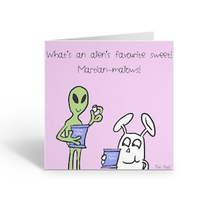 Funny Alien Theme Printable Greeting Card, Digital Card with Joke on for Outer Space Lover, Hand Illustrated Print at Home Card