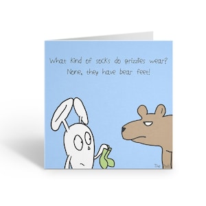 Tarjeta de felicitación imprimible con un divertido oso grizzly, tarjeta de regalo de broma para amantes de los osos o la naturaleza, tarjeta digital para imprimir en casa ilustrada a mano