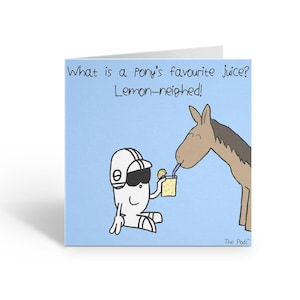 Tarjeta de felicitación imprimible con chiste sobre caballos, divertida tarjeta de regalo para amantes de los caballos o los ponis, tarjeta de felicitación digital ilustrada a mano