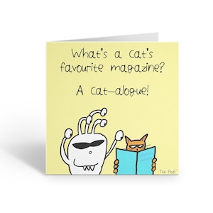 Tarjeta de felicitación imprimible con chiste sobre gatos, divertida tarjeta de regalo para amantes de los gatos, tarjeta de felicitación digital ilustrada a mano