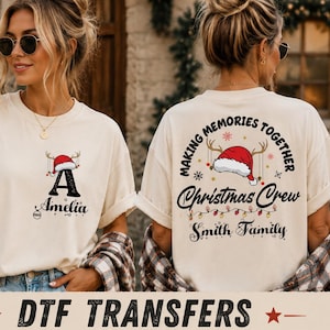 Custom Family Name Christmas DTF Transfers, Two-Sided Family Matching Last Name Ready to Press
