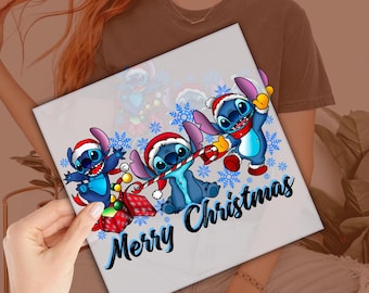 Stitch Merry Christmas,Stitch Xmas Design DTF Transfer, Ready to Press, Personalized DTF Transfers, Heat Press, DTF Transfer, imb198