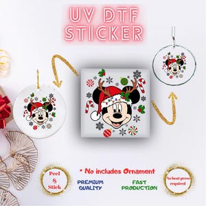Christmas Ornament Mickey Uv Dtf Sticker, Mickey And Minnie   UV Dtf Ornament Decals, Uv dtf Round Ornament Stickers, Custom UV DTF  imb393