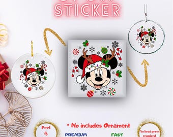 Christmas Ornament Mickey Uv Dtf Sticker, Mickey And Minnie   UV Dtf Ornament Decals, Uv dtf Round Ornament Stickers, Custom UV DTF  imb393