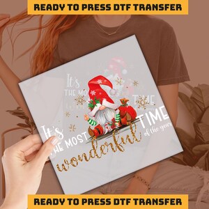 Gnome Christmas Design DTF Transfer, It&#39;s Most Wonderful Time Ready to Press, Personalized DTF Transfers, Heat Press, DTF Transfer, imb466