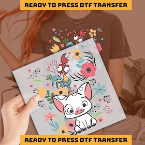 Disney Hei Hei And Pua Floral DTF , Moana Princess Dtf Transfers, Disneyworld Dog Lover Ready to Press, Heat Press, Disneyland  DTF  imb1308