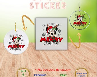 Christmas Minnie Ornament Uv Dtf Sticker, Minnie  Disney  UV Dtf Ornament Decals, Uv dtf Round Ornament Stickers, Custom UV Transfer imb598