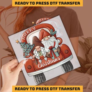 Gnome And Xmas Tree, Christmas Design DTF Transfer, Ready to Press, Personalized DTF Transfers, Heat Press, DTF Transfer, imb098