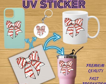 Christmas Ribbon UV DTF Sticker, Ready to Apply Holiday Transfer, Festive Bow Christmas Sticker for Cups, Mugs, Tumblers, Phone Cases