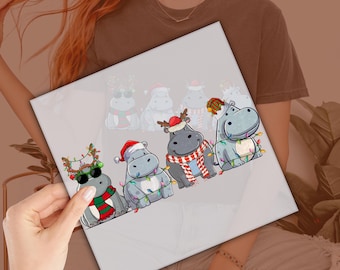 Hippopotamus Christmas Design DTF Transfer, Ready to Press, Personalized DTF Transfers, Heat Press, DTF Transfer, imb141