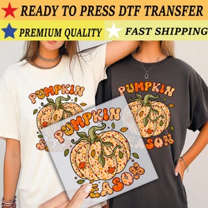 Pumpkin Season DTF Transfer, Floral Fall Pumpkin Print for Autumn Shirts, Fall Ready to Press Heat Transfer, Cute Thanksgiving Heat Transfer