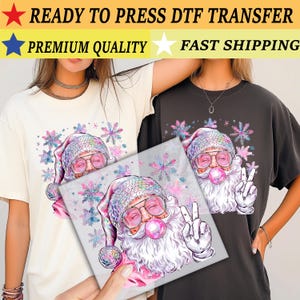 Santa Claus Christmas Design DTF Transfer, Funny Pink Santa Ready to Press, Xmas DTF Transfers, Chewing Gum Puffer Pink Santa Heat Press