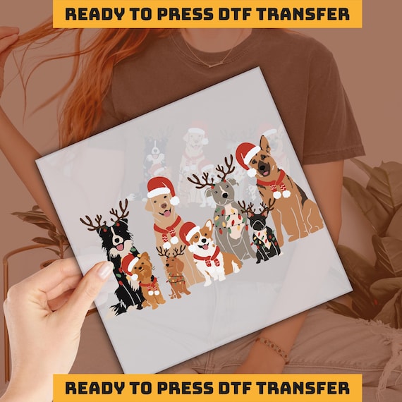 Dog Christmas Design DTF Transfer, Ready to Press, Personalized DTF Transfers, Heat Press, DTF Transfer, imb049