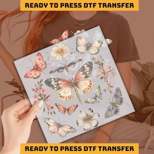 Butterfly with Flowers Dtf Transfer, Spring Apparel Ready to Press, Colorful Butterfly  DTF Transfers, Heat Press, DTF Transfer, imb407