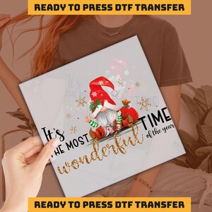 Gnome Christmas Design DTF Transfer, It&#39;s Most Wonderful Time Ready to Press, Personalized DTF Transfers, Heat Press, DTF Transfer, imb464