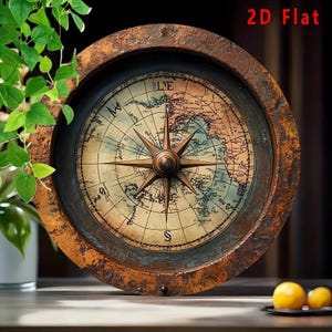 Personalisierte 2D Runde Dekorative Plakette 20x20 cm Vintage Weltkarte Kompass Wandkunst, Metallplatte