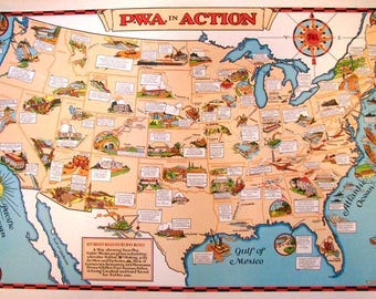 Vintage WPA-posterkaart uit het PWA-bestuur van openbare werken uit de jaren 1930