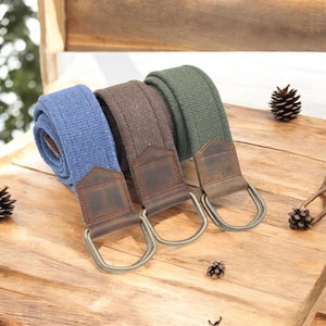 Stoffgürtel aus massivem Messing d-Ring mit Lederdetail, Unisex-Gurtbandgürtel, 9-jähriges Jubiläumsgeschenk für ihn