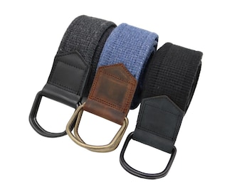 Cinto de lona preta, argola dupla em D, estilo casual, 1 1/2"