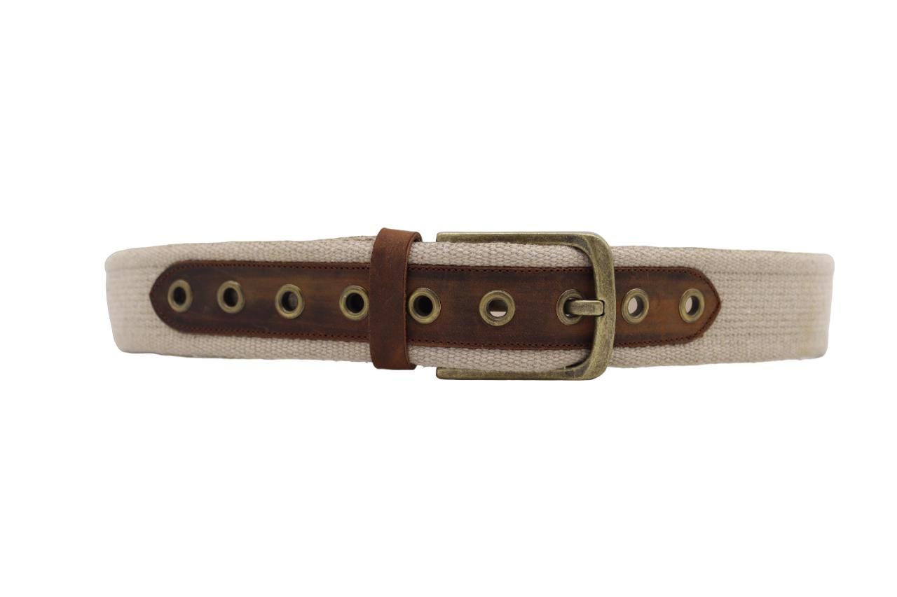 Woven Fabric & Vegan Leather Belt - Adjustable Square Buckle - Medium Width W. KLEINBERG Woven Leather Stretch Belt with Crocodile Tabs  main image 4