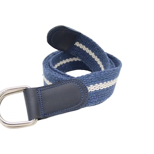 1.18 inch (3 cm) wide indigo white striped women&#39;s belt,d ring woven belt for women,