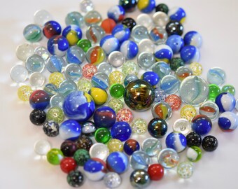 Clear Sea Glass Large Clear Shooter Marble 7 Antique Solid Colored Glass Marbles Blue /& Red Glass Marbles wBubbles Great Condition!