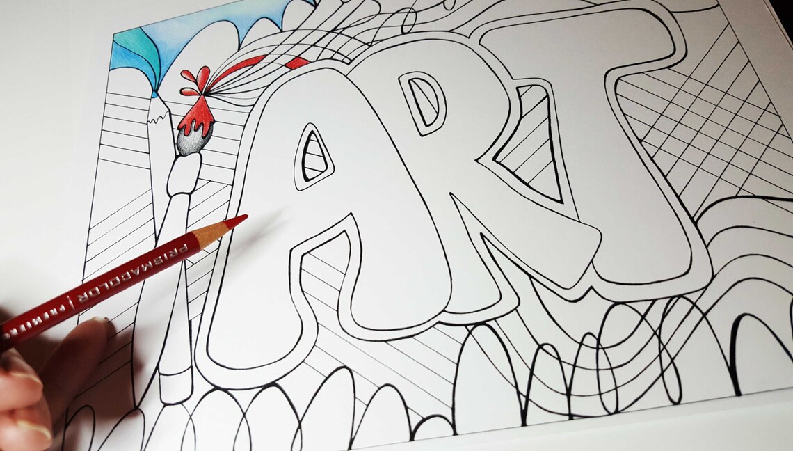 Printable Coloring Page With Word Art and Abstract Designs, Doodling ...