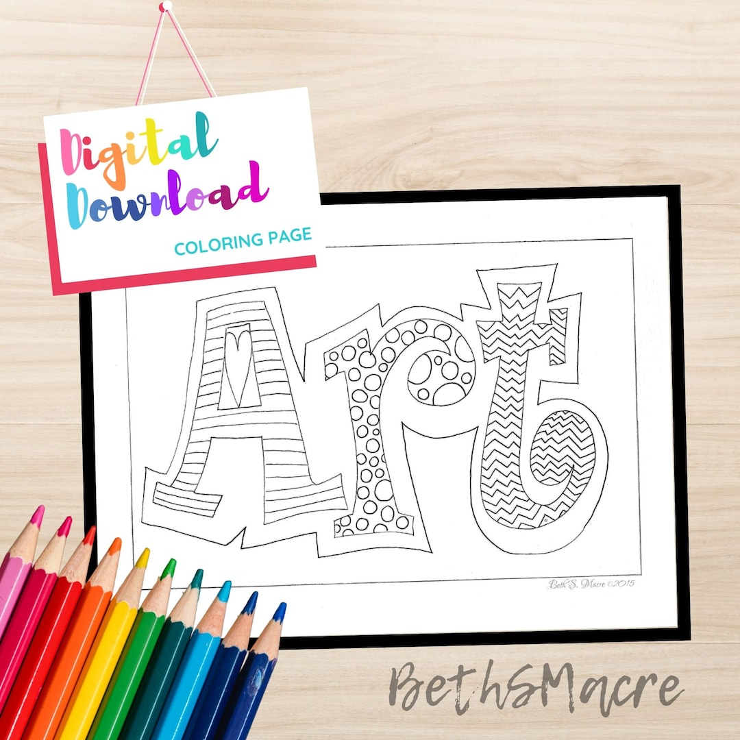 Printable Coloring Page Word Art Drawing Design, Digital Download Print