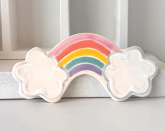 Rainbow Ornament or Magnet, Customizable Clay Magnet or ornament, Personalized Rainbow Magnet, Be Happy Magnet