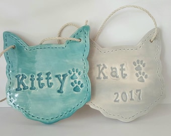Personalized Ceramic Cat Head Ornament, Gift for Cat Lovers, Custom Clay Ornament, Made to Order