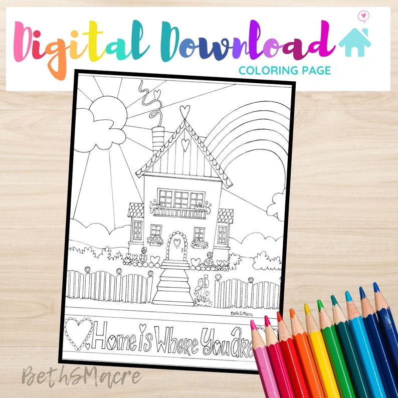 Heart House Coloring Page Digital Download Home is Where You - Etsy