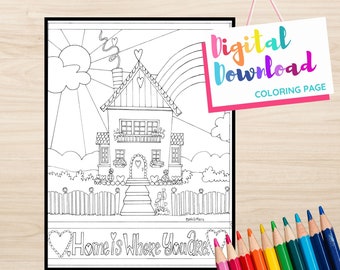 Heart House Coloring Page Digital Download, Home is Where You Are, House with Hearts designs for Coloring, Printable download