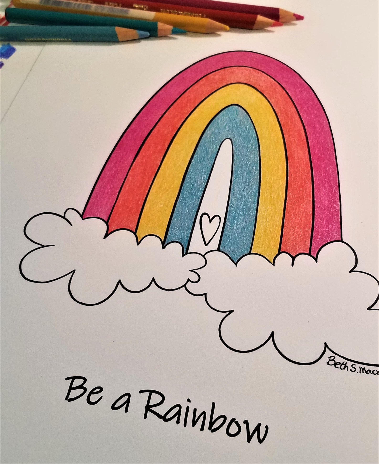 Rainbow Art Coloring Page Set of 3 Be A Rainbow Always Be | Etsy