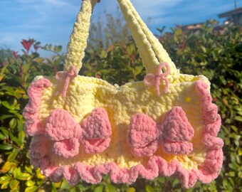 Handmade Crochet Purse – Pastel Bow, Soft Girl Coquette Bag