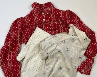 Antique Late 1800's - Early 1900's Calico Floral & Turkey Red Polka Dot As-Is Blouse Apron Skirt 3pc LOT