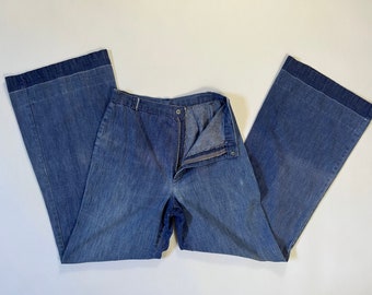 27 x 31 Vintage 1970's Wide Leg Distressed & Faded Denim Bell Bottom Pants