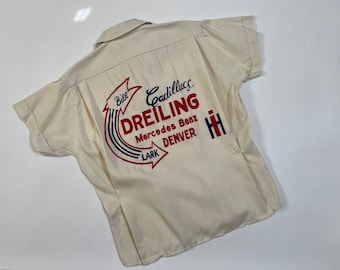 Vintage 1950's Hilton Bowling Cadillacs Mercedes Benz Bill Lark NOS w Original Tag Womens Rayon Shirt M