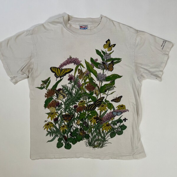 Vintage 90's Monarch Flower Butterfly World Florida Swallowtail Graphic T Shirt M/L