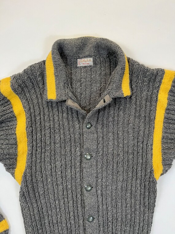Vintage Handmade Collared Cardigan Yellow & Gray … - image 6