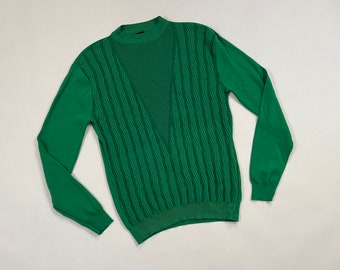 Vintage 1950's | 60's Two Tone Green Burt Barry Banlon Nylon Knit Long Sleeve Sweater Shirt L/XL