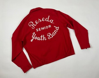 Vintage 1950's |60's "Jackie" Reseda Senior Youth Band Chain Stitched Red Sports Master Jacket M