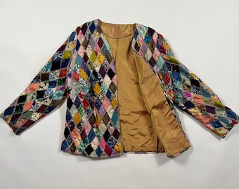 Vintage 1960's Patchwork Jacket Antique Crazy Quilt Embroidered Handmade Retro Coat
