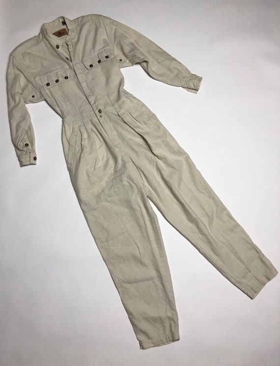 Vintage 90's Liz Claiborne Off White Cotton Jumpsu