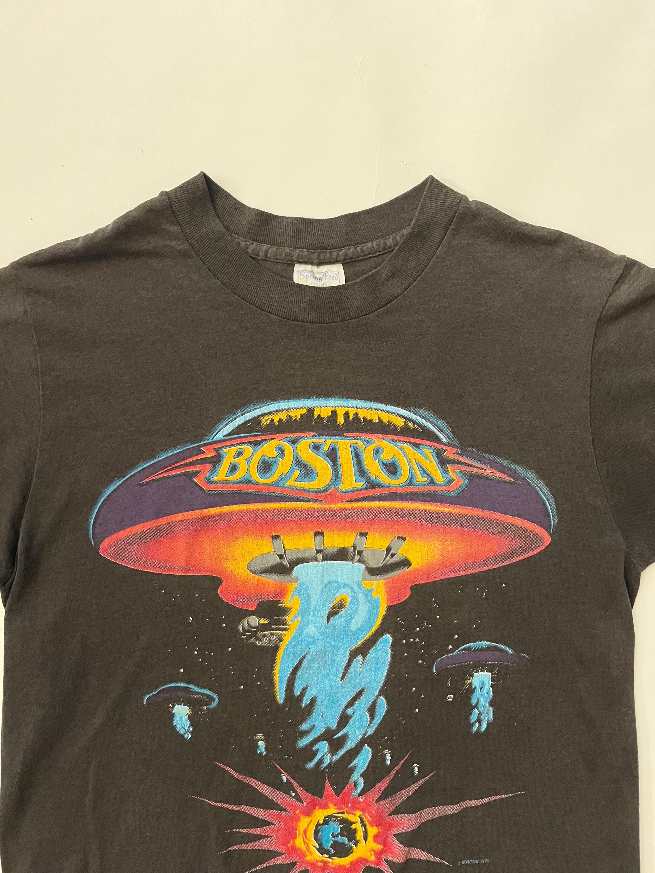 Vintage 1987 Boston US Tour UFO Paper Thin off Black T Shirt S/M