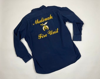 Vintage 1950's | 60's Medinah Fire Unit Shriners Feldman Bros Chicago Chain Stitched Shirt L