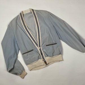 Vintage 1950's Blue Rockabilly Cardigan Knit Striped Men's Jacket M