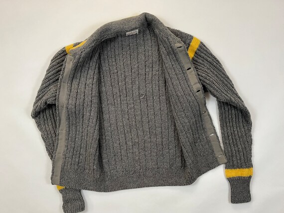 Vintage Handmade Collared Cardigan Yellow & Gray … - image 4