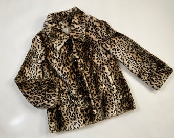 Vintage 1990's Faux Leopard Print FUZZY Puffy Animal Coat Y2k M